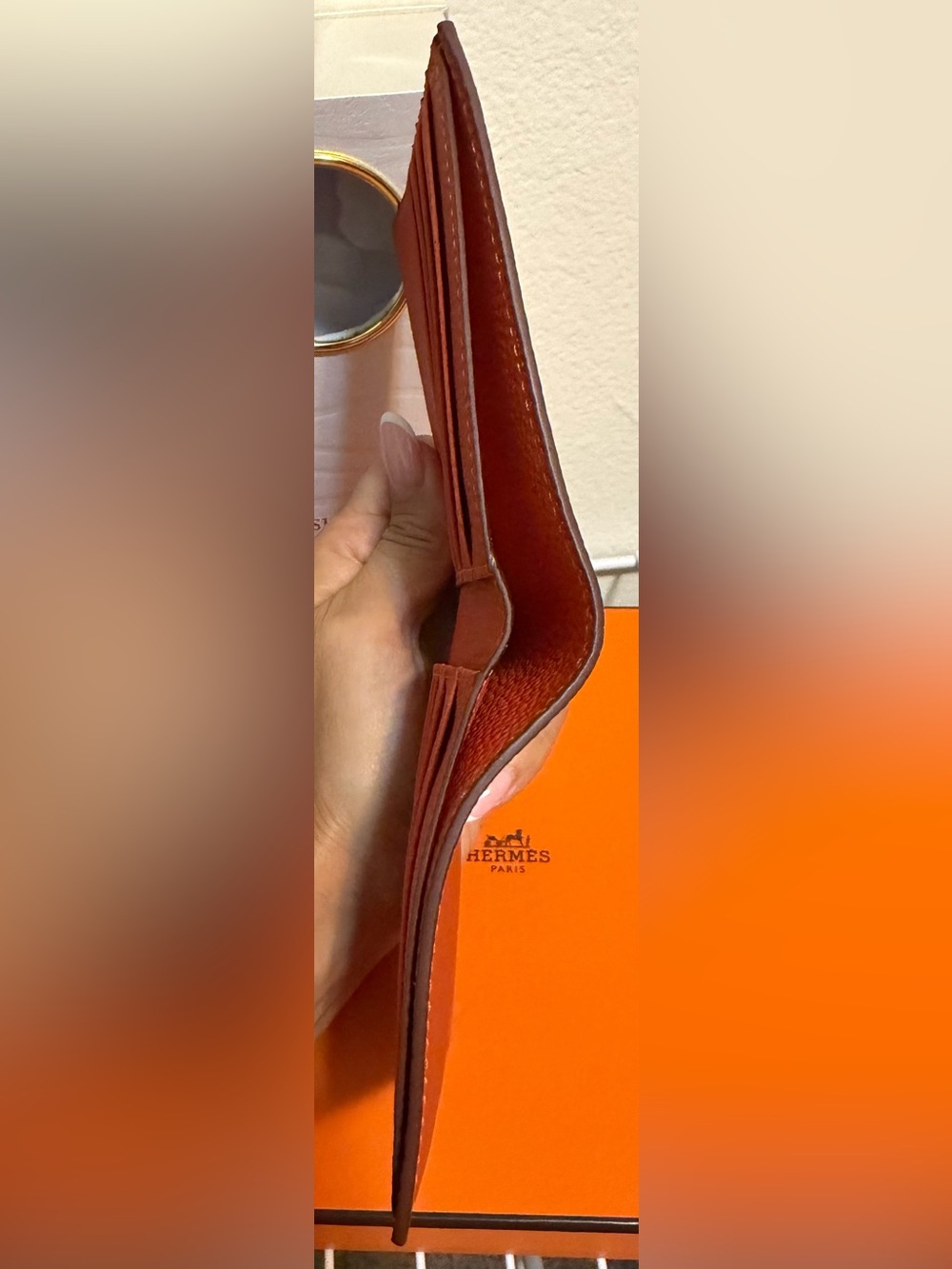 Hermes Orange Grained Leather Men's Wallet with Silver H Accent - Picture 5 of 5